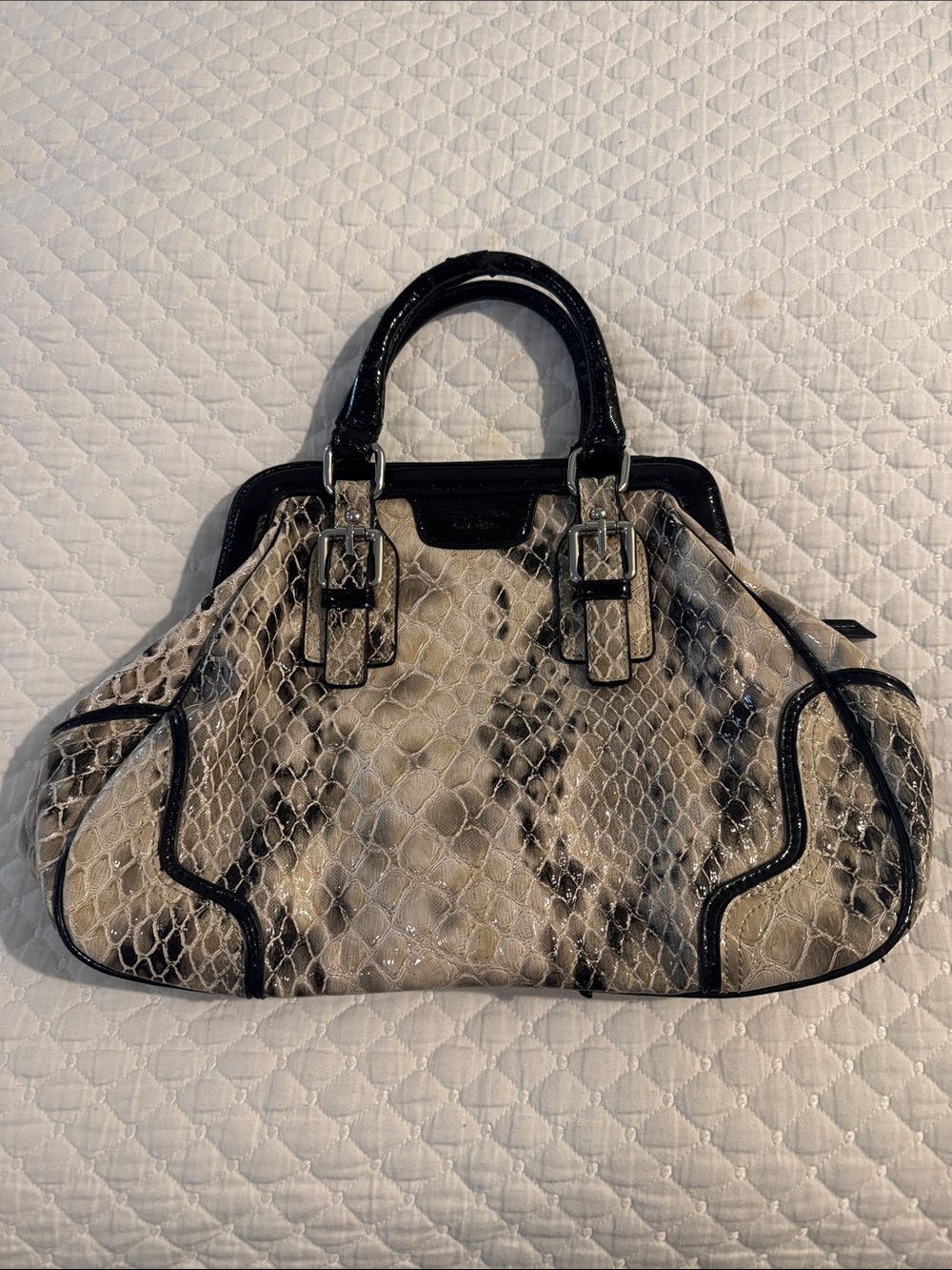 Vera Wang Black-Trim Snake-Print Satchel Handbag
